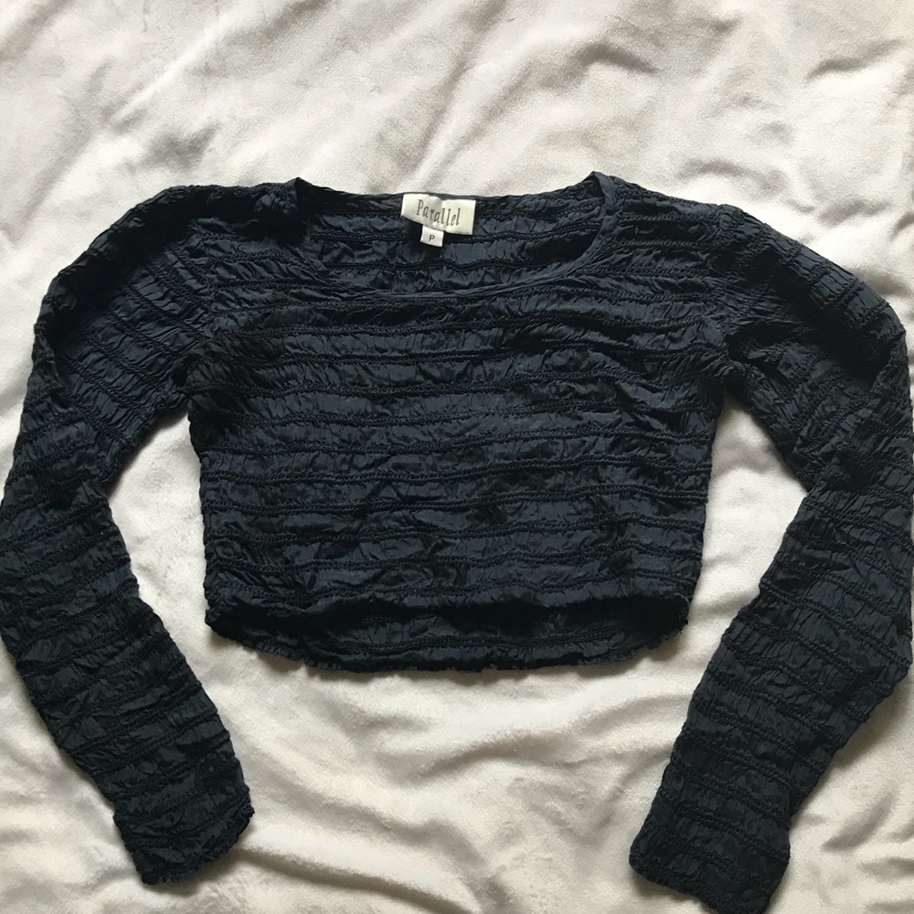 Vintage Navy Smocked Long Sleeve Crop